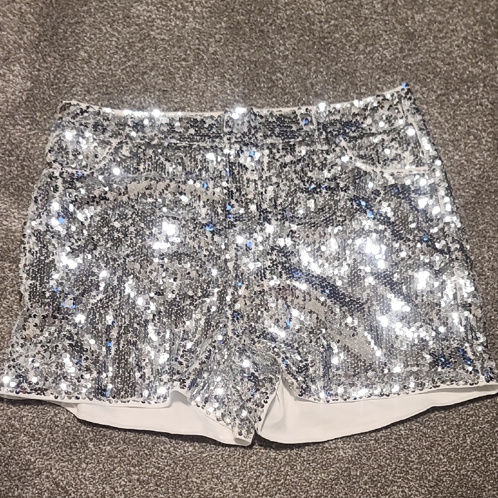 Fashion Nova Silver Sequin High Waist Shorts